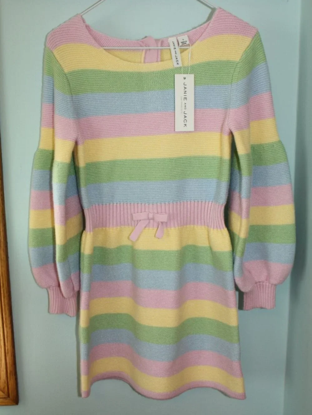 Janie and Jack Size 5 ROSEATE SPOONBILL Pastel Striped Balloon Sleeve Dress NWT